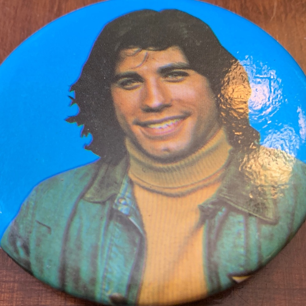 Vintage Blue Button with John Travolta from Welcome Back Kotter